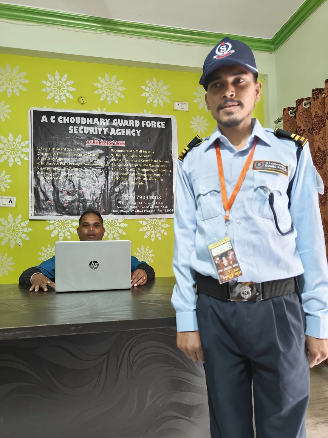 Uniformed security guard at the agency office